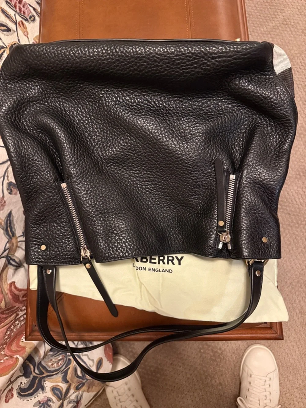 Burberry Black Pebbled Leather Shoulder Tote - Picture 2 of 13